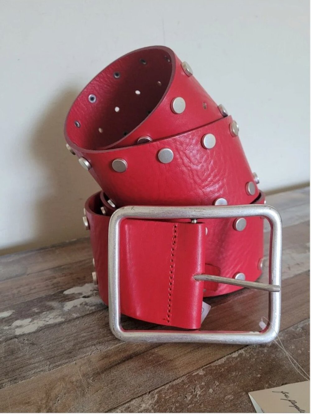 Free People Leather Hex Wide Hip Red Belt size M/L